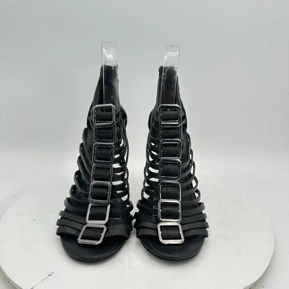 Tory Burch Women Size 7.5M Black Leather Strappy Black Heels Stiletto Shoes